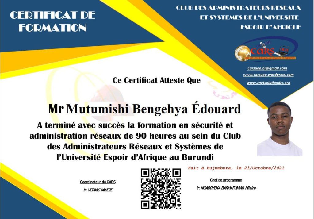 Certificat CARS Sécurité Réseaux